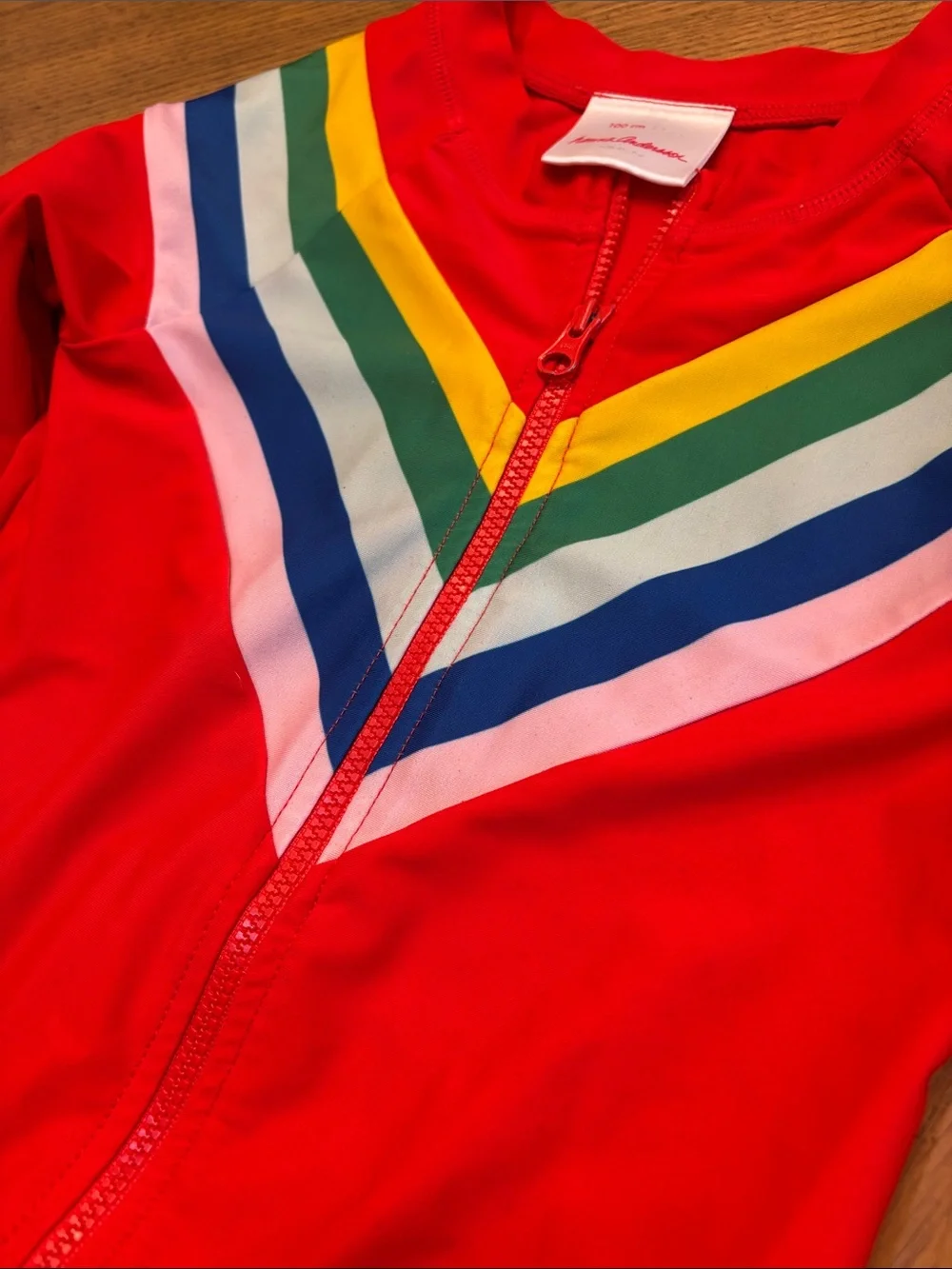 Hanna Andersson Red Long-Sleeve Rashguard with Rainbow Stripes